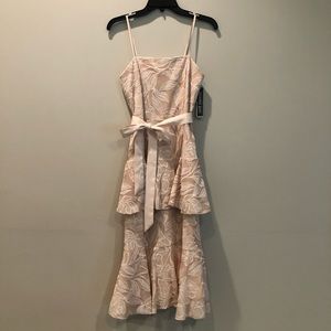 Gianni Bini Cream Peplum Floral Detail Midi Dress